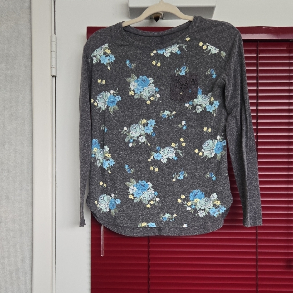 Girls Grey Floral Shirt